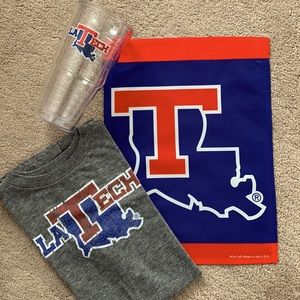 LA Tech t-shirt Tervis cup and Flag